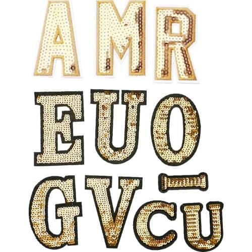 Golden letters sequins icon Embroidered Applique Patches For clothes DIY Iron on Badges on a backpack