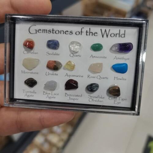 1 Box Polished Stone Mineral Specimen 15PCS Home Decoration Geography Teaching Raw Gemstones Ore Samples Collectible Natural Gif