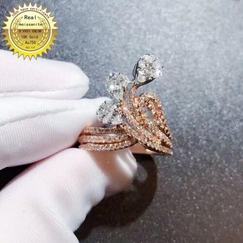 100% 18K Gold 1ct Moissanite Diamond Ring D color VVS With national certificate 019