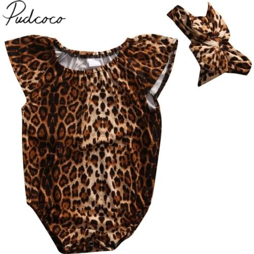 2018 Brand New Summer Toddler Baby Girls Romper Girls Leopard Jumpsuit Newborn Clothes Sleeveless Outfits +Headband 2Pcs Set