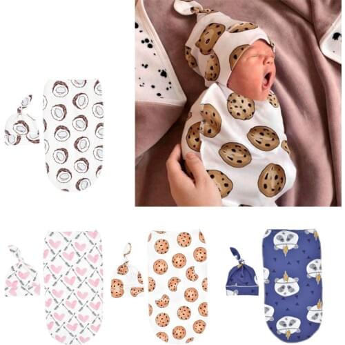2Pcs Baby Swaddle Wrap with Matching Hat Infant Newborn Wrap Sleeping Bag 0-6M 425F