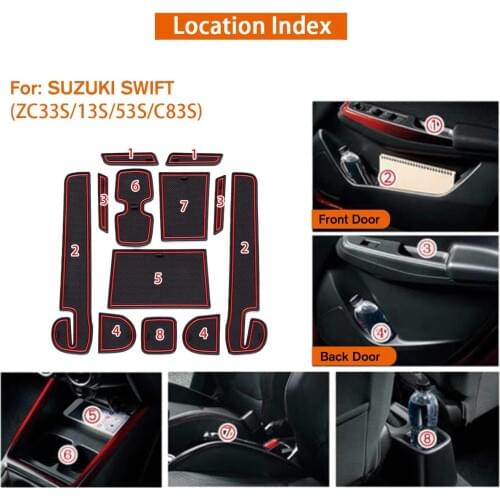 Car Anti-Slip Decorative Non-Slip Rubber Cup Holder Sticker Gate Slot Pad Door Groove Mat - Red 12Pcs For SUZUKI SWIFT 2018