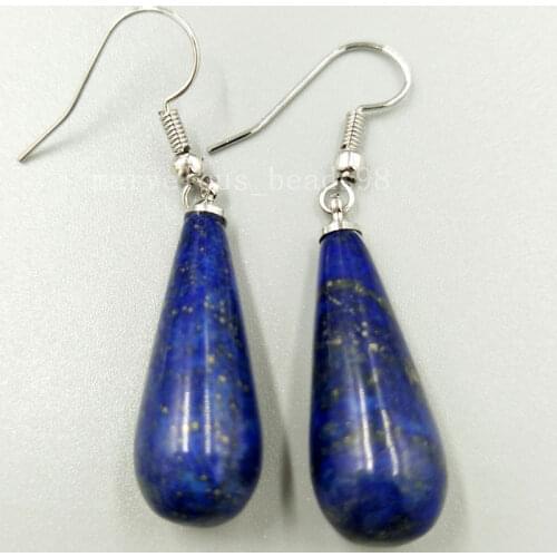 Free Shipping Beautiful Natural Lapis Lazuli Water Drop Art Women Men Beads Earring PC5111