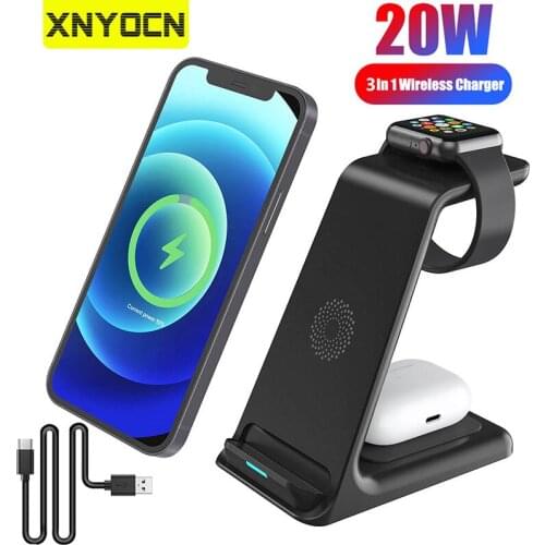 Xnyocn 15W Wireless Charger Stand For iPhone 12 11 XS XR X 8 Apple Watch 3 In 1 Qi Fast Charging Dock Station For Airpods Pro