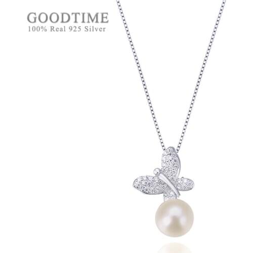 Noble Women Pure 925 Sterling Silver Necklace Butterfly Shaped Freshwater Pearl Pendant Clavicle Necklace Gift For Lady Girl