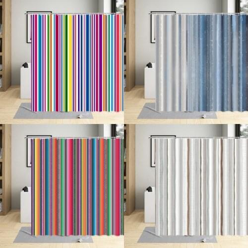 Decorative Geometric Shower Curtain Colorful Stripe Printing Waterproof Bathroom Decor Polyester Fabric Curtains With 12 Hooks