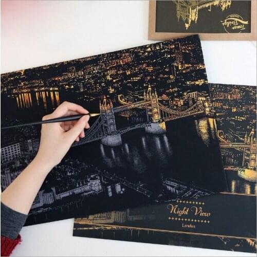 Decorative painting scratch Scraping painting drawing paper world Sightseeing pictures decoration birthday gifts drop shipping