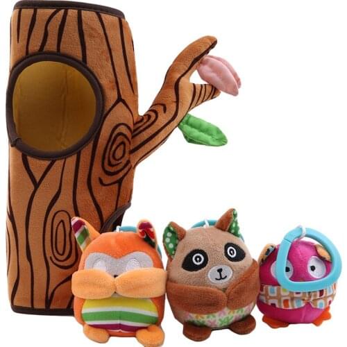 Baby Plush Rattle Toy Stump Peekaboo Doll Cute Owl Baby Raccoon And Small Squirrel Rattle Baby Toy