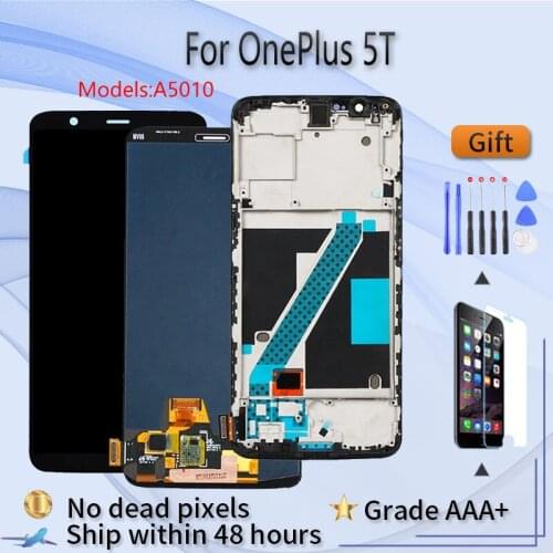 For OnePlus 5T AMOLED Original LCD screen assembly and front case Black Free repair tools and Tempered film