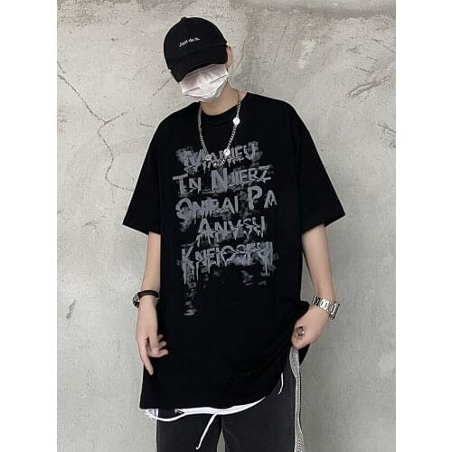Graffiti Letter Printing Dark T-shirt High Street Loose O-Neck Short Sleeve T-shirt For Men And Women Summer Oversized Loose Top