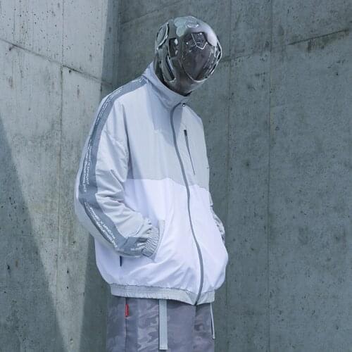SILENSTORM Techwear Mens White Reflective Running Jacket Sport Uniform Hip Hop Style Punk Fashion