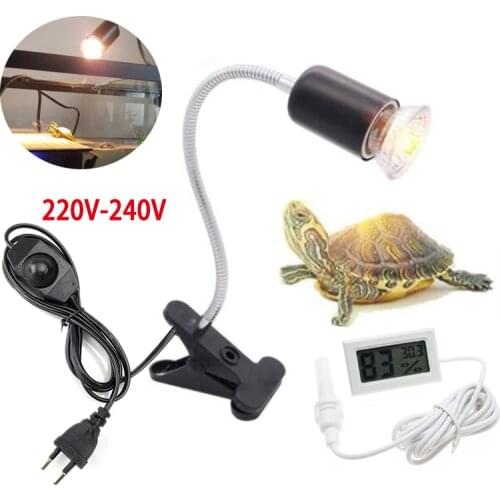 UVA+UVB Reptile Lamp Set with Clip-on Bulb Lamp Holder and Thermometer Hygrometer Turtle Tortoises Basking Heating Lamp Kit U26