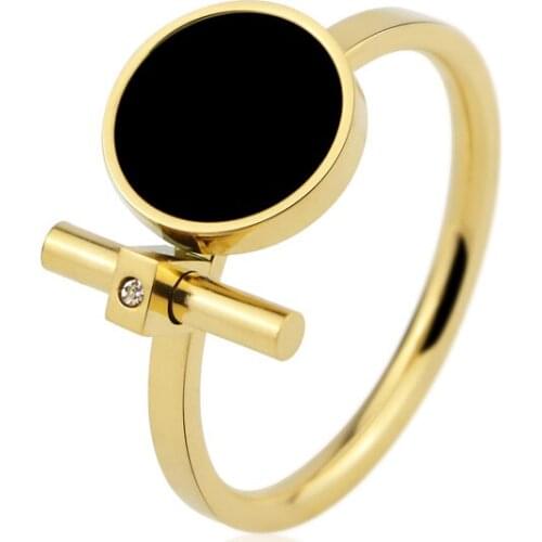 Hot Fashion Luxury Jewelry Ring Exquisite Beauty Black Enamel And Zircon Stainless Steel Brand Ring For Women Wholesale