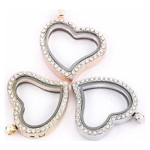 1pcs Alloy Floating Locket with Rhinestone 3 Color Magnetic Glass Living Memory Locket Pendant For Jewelry Making