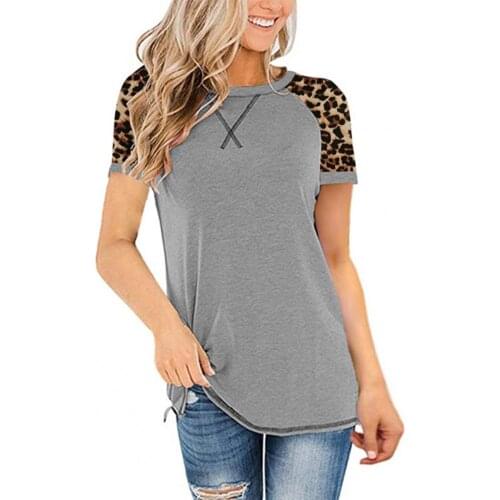 Fashion Women Leopard Print O Neck Short Sloove T-shirt Tops Outdoor Streetwear
