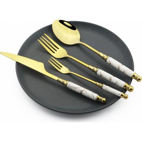 4Pcs Stainless Steel Cutlery Set Ceramic Handle Dinner Tableware Set Gold Cake Fork Tea Spoon Knife Dinnerware Set Drop Shipping