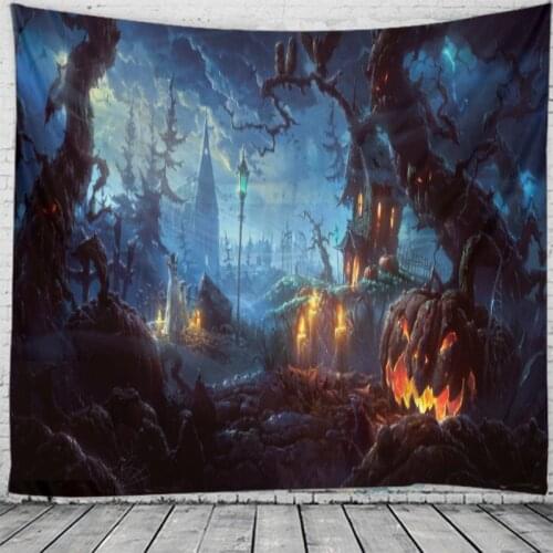 Halloween Evil Pumpkin Print Wall Tapestry Tapestries Wall Hanging Flower Psychedelic Tapestry Wall Hanging Decor Halloween Deco