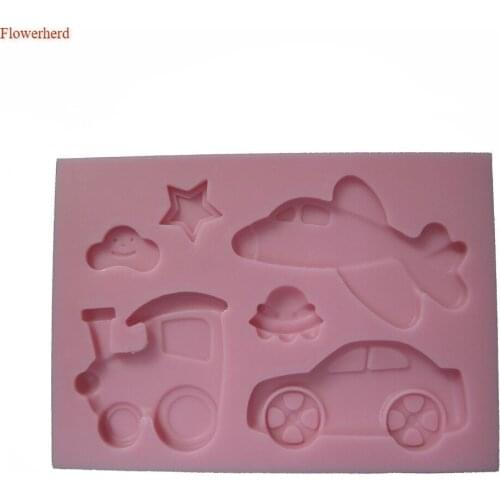 New Cartoon Vehicle Car Train Plan Silicone Mould Fondant Tools DIY Chocolate Cake Mold Plaster Mold Birthday Decors Cookie Mold