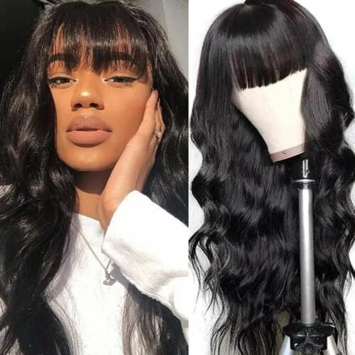 Hairmoda Brazilian body Human Hair Wigs With Bangs Remy Full Machine Made Human Hair Wigs For Women 8-28 Inch Fringe Wig