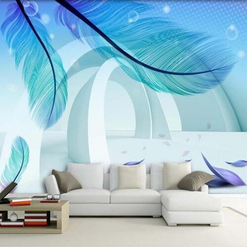 Custom Photo Wallpaper Modern Simple Fashion 3D Stereo Space Blue Feather Creative Art Mural Paintings Wallpaper Living Room