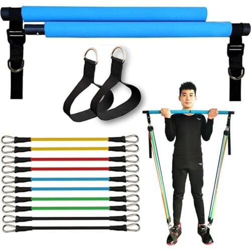 150LB Adjustable Pilates Bar Set with 5 Resistance Bands Portable Gym Stick for Full Body Workout Crossfit Yoga Home Ftiness