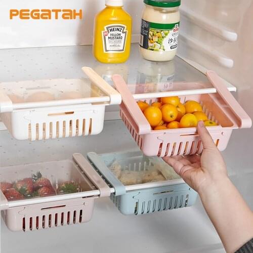 Adjustable retractable refrigerator Storage organizer rack refrigerator pull-out drawer basket Fresh Spacer Layer organizer