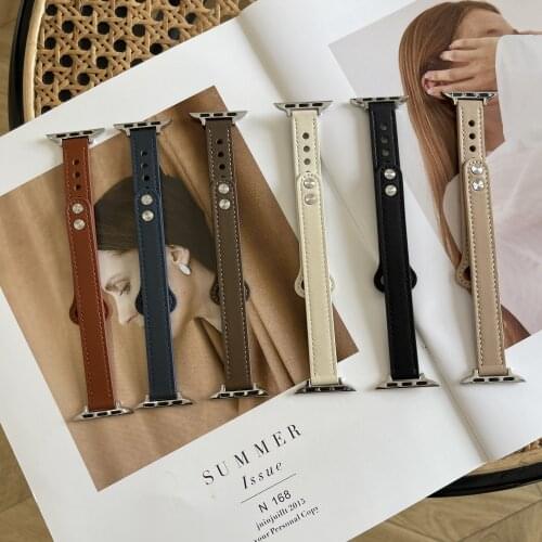 Genuine Leather Thin Strap For Apple Watch Band 44mm 40mm 38mm 42mm Replacement Bracelet Strap Band for iWatch 1 2 3 4 5 6 SE