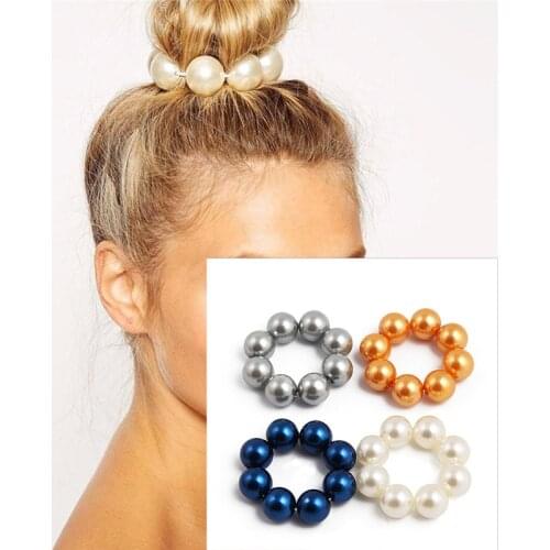 Headwear Big Imitation Pearl Hair Rope Holder Hairband for Women Girls Hair Ring Pearl Beads Crown Stretch Hair Band Accessories