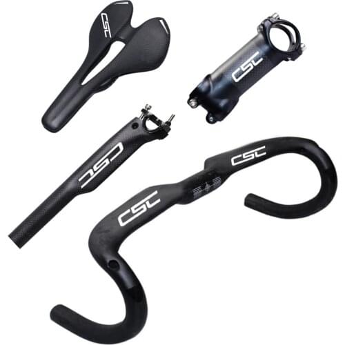 CSC Carbon Road Bicycle Handlebar+Stem+Seatpost +Saddle =1Set Carbon Fiber Racing Bike Cycling Carbon Handle Bar Set