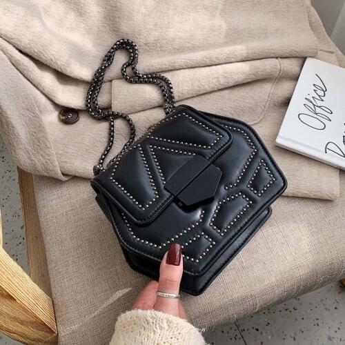 Hexagon PU Leather Crossbody Bags For Women 2020 Rivets Chain Shoulder Messenger Bag Female Travel Mini Handbags