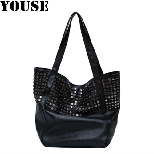 YOUSE 2020 New Single-shoulder Bag Versatile Large Capacity Fashion Rivet Tote Bags Top-Handle Bags Black Shoulder Bags Brand
