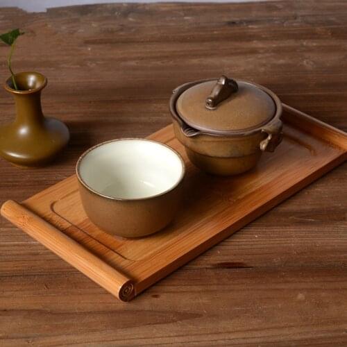 Solid Bamboo Serving Trays for Tea Ceremony Kungfu Tea Scroll Style Rectangle Wood Plate Teapot Teacup Storage Tray Bamboo Arts