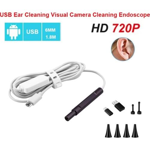 USB Ear Cleaning Tool Otoscope 720P Visual Ear Spoon Mini Camera Pen In-ear Picker Cleaning Endoscope 6mm 1.8M Borescope