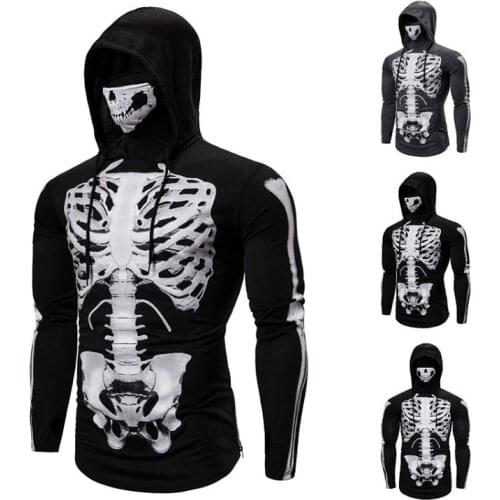 Spring and Autumn Men Gym Hoodie Long Sleeve Hoodies Mask Riding Top with Mask Sweatshirt Stretch Fitness Fake Two-piece T-shirt