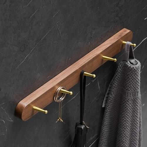 Solid Wood Bathroom Coat Rack 3-6hook Brushed Gold Aluminum Wall Mounted Robe Hook Clothes Hangers Bathroom hardware