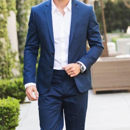 2021 Spring Tailor Made Fashion Gentleman Blue Men Suits Slim Fit Groom Tuxedo For Wedding Dinner Party Male Clothing 2 Pieces