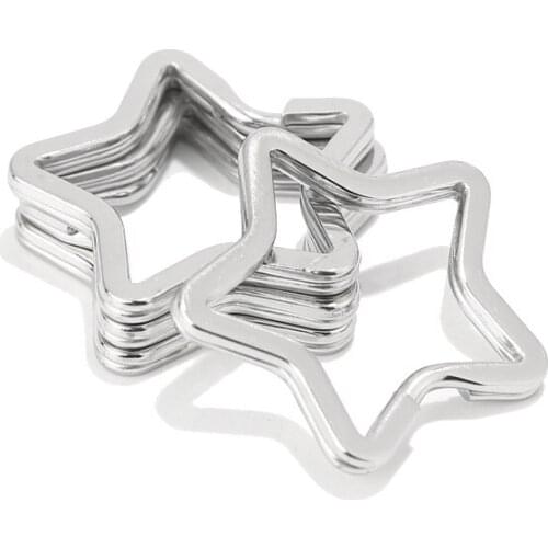 Top quality well polished 3pcs Stainless Steel Star Split Rings Keyrings Keychains Keys Holder 3.3cm