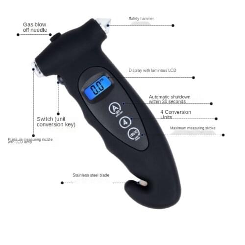 High precision 5-in-1 multi-function digital display car tire pressure gauge automotive safety hammer tire gauge