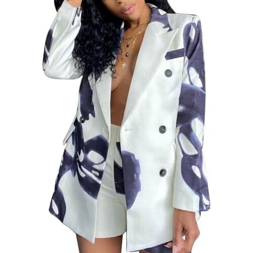 BAMBOOBOY Womens Clothing Autumn and Winter New Elegant Fashion Printed Loose Blazer Short Suit Two Piece Set ZL1718