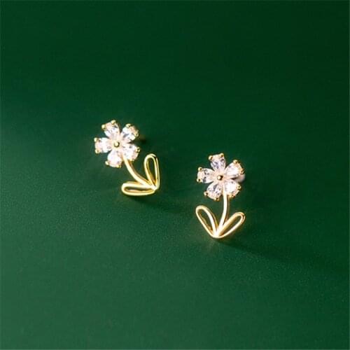 925 Sterling Silver Elegant Diamonds Plant Earrings Five-petal Flower CZ Stud Earrings Fashion Gift Women Silver Jewelry brinco