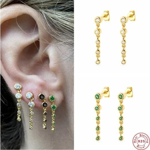 Aide 925 Sterling Silver Gorgeous Zircon Beads Tassel Drop Earrings For Women Luxury Green White Black Crystal Chain Earrings