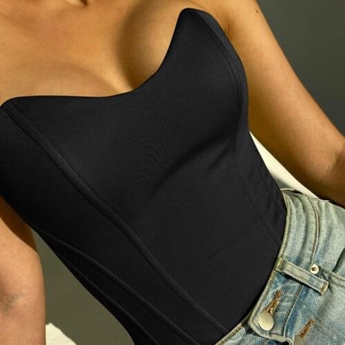 Women Strapless Backless Cropped Satin Cut-Out Tube Tops Bustier Feminino Sexy Skinny Corset Top 2021 Summer Streetwear