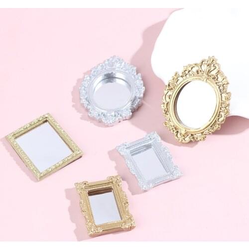1/12 Dollhouse Miniature Frame Accessories Furniture Miniature Mirror Wall Room Mirror Doll House Mirror