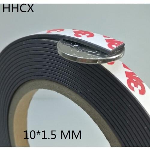 1Meter/lot Rubber Magnet 10*1.5 mm with 3M self Adhesive Flexible Magnetic Strip Rubber Tape width 10mm thickness 1.5mm