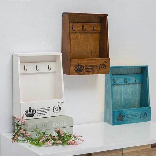 1pc Wooden Retro Style Key Hook Wall-mounted Storage Box Key Phone Holder Organization for Entryway Living Room Hallway New