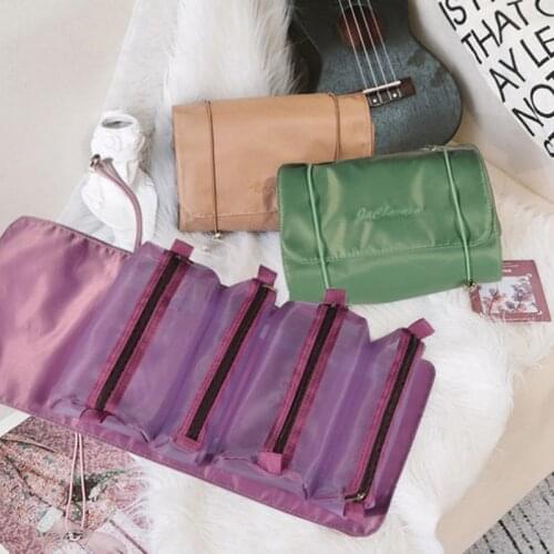 1pc Makeup Bag Foldable Travel Organizer Hanging Nylon Mesh Separable Toiletry Pouch