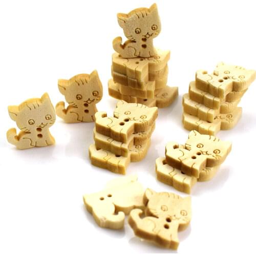 100PCS 2 Holes Cute Cartoon Cat Wooden Buttons Fit Sewing and Scrapbooking Sewing Buttons for Craft DIY Mixed Color