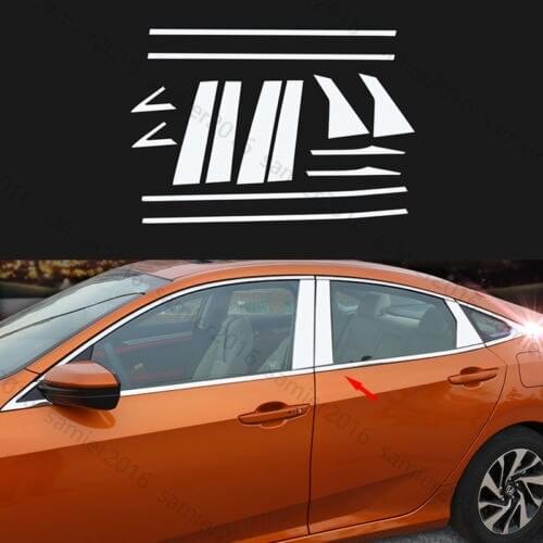 14x Steel Fit For Honda Civic 16+ Sedan Door Window Around Sill Full Cover Trim