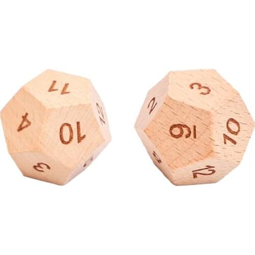 2Pcs Wood Dice 12 Sided Dice 30mm Digital Number Cubes Coener For Kid Toys/Games