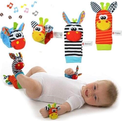 2pcs/Pair Infant Baby Kids Soft Plush Wrist Rattles Animals Foot Socks Toys for 0-12 Months Newborns Toddlers New Born Gift